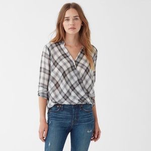 Splendid Willow Voile Plaid Surplice Top